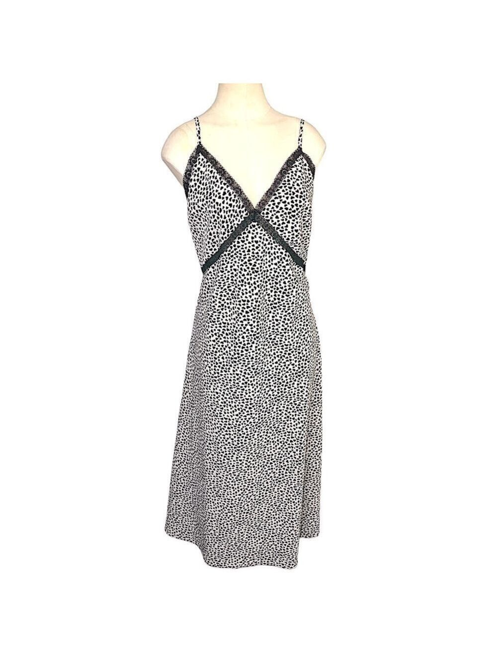 RIVER Island Slip Dress Cream Black Hearts Prints Lace Night Lounge wear Sz 14